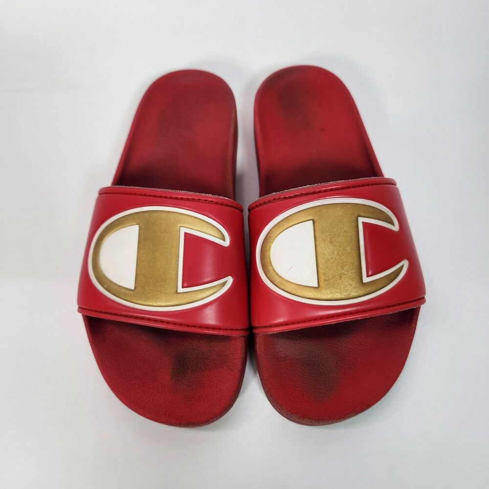 Champion Red/Gold Sandal IPO Slides Size 7 women Beach Pool Shoes  UNISEX